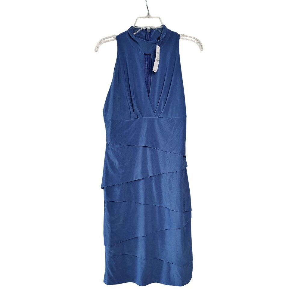 NWT White House Black Market Blue Tiered Sleeveless Midi Cocktail Dress Size 10